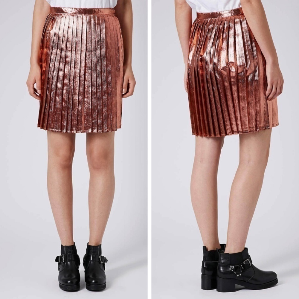Topshop Rose Gold Metallic Pleated Women's Skirt (sz 6)